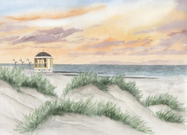 Poster DIN-A4 Pavillon Borkum - Sonnenuntergang - Düne - BO15